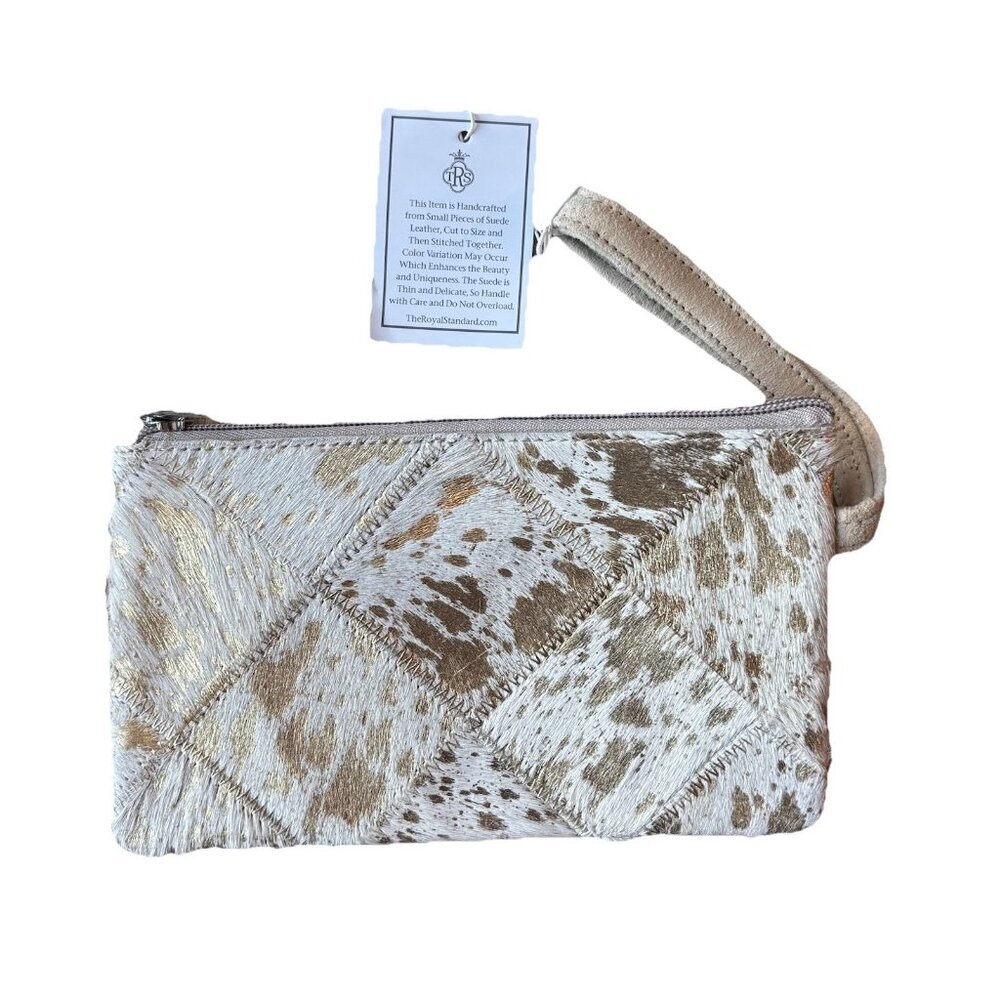 The Royal Standard Cow Print Leather Wristlet Bag Western Boho Country Glam NWT